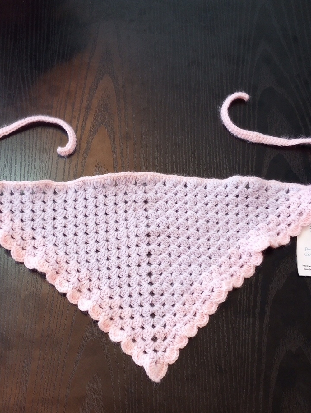 Handmade Crochet Bandana Scarf Purple Pink Scallop Edge Summer Festive Beach
